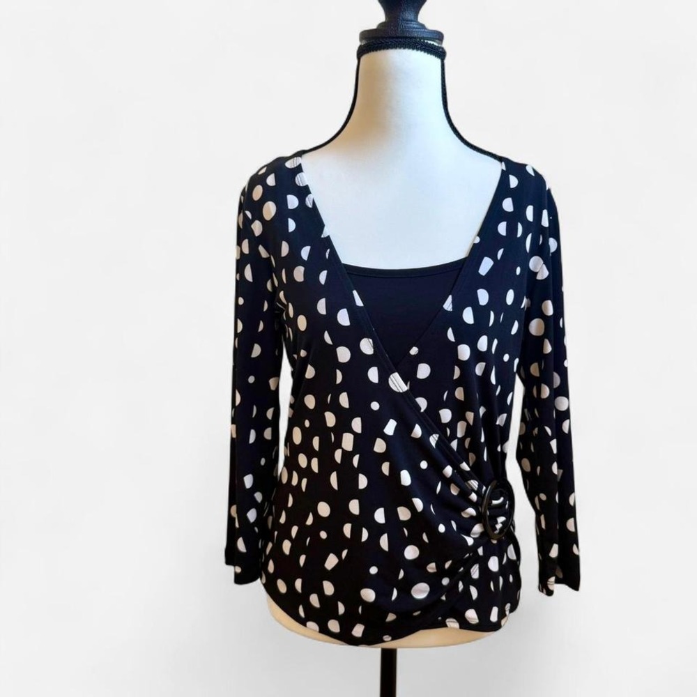 Black and White Polka Dot‎ 3/4 Sleeve Top
